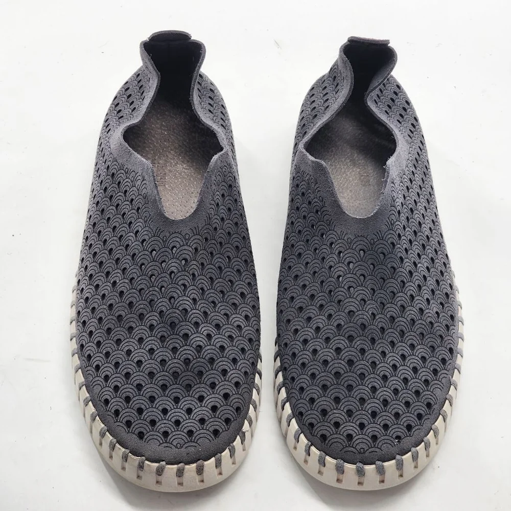 Women's Ilse Jacobsen Tulip Gray Perforated Slip-On‎ Flats Size 41 10